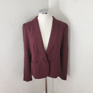 Ann Taylor LOFT Burgundy Polka Dot Single Button Blazer Peplum Back Womens Med
